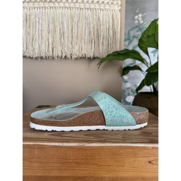 Birkenstock Gizeh Birko-Flor Metallic Stones Aqua Thong Sandals Size 39 Wide - Picture 7 of 14